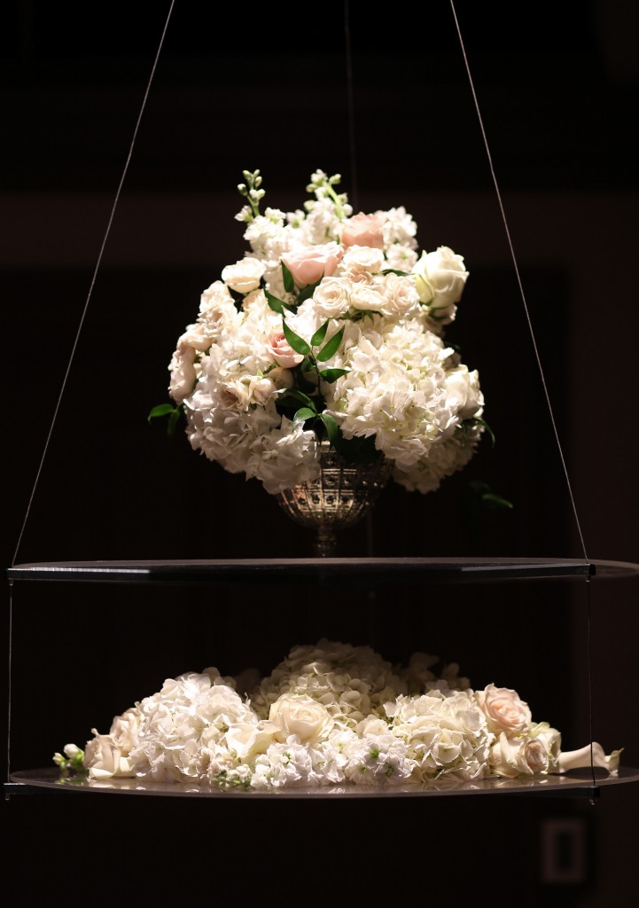 ivory, blush and white centerpiece | mercury glass centerpiece | suspended floral centerpiece 