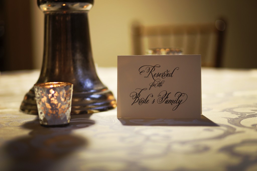reserved for the bride's family sign by dement printing | mercury glass votives