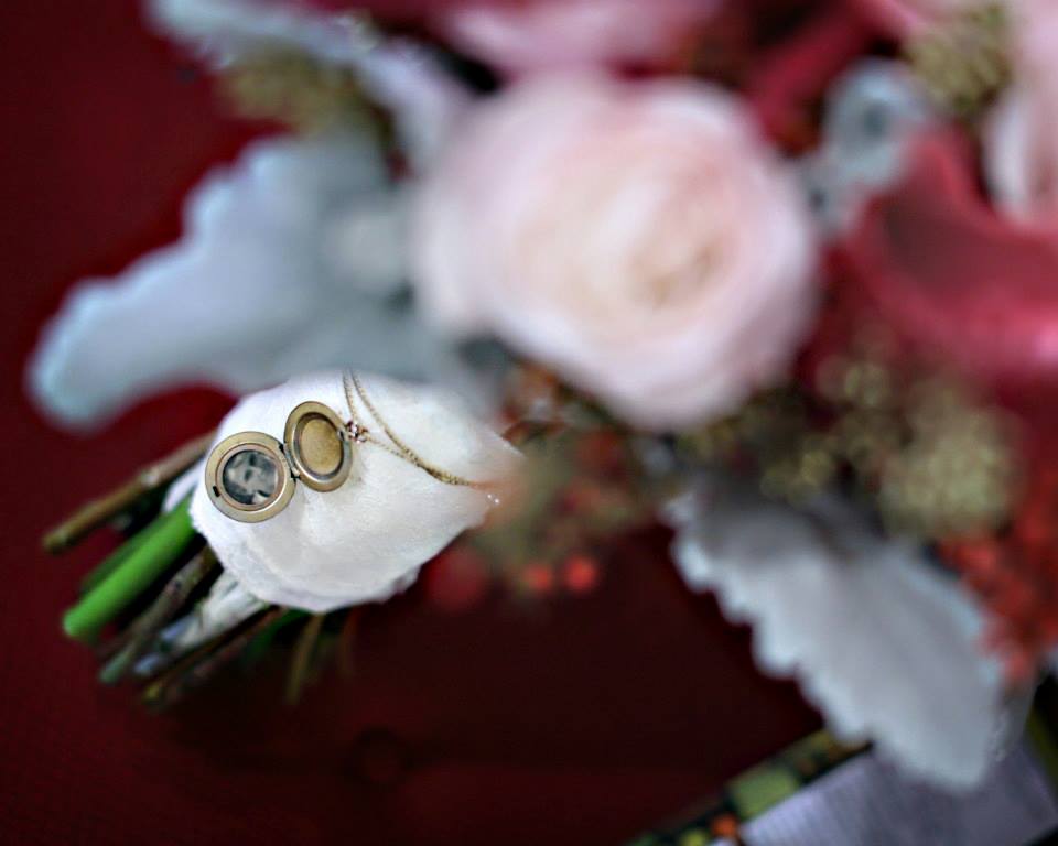 locket on wedding bouquet