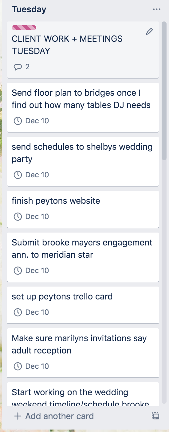 Trello for wedding planners